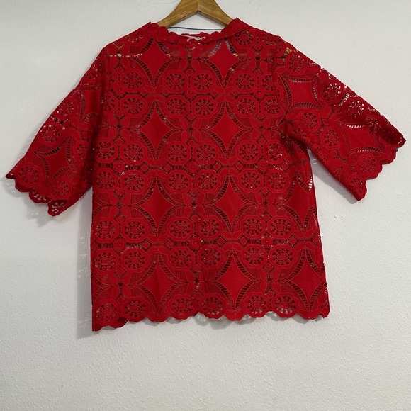 NWT Umgee Summer Vibrant Red Lace Blouse in Size S - Picture 3 of 12